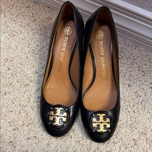 Tory Burch Black Wedge with Gold Logo